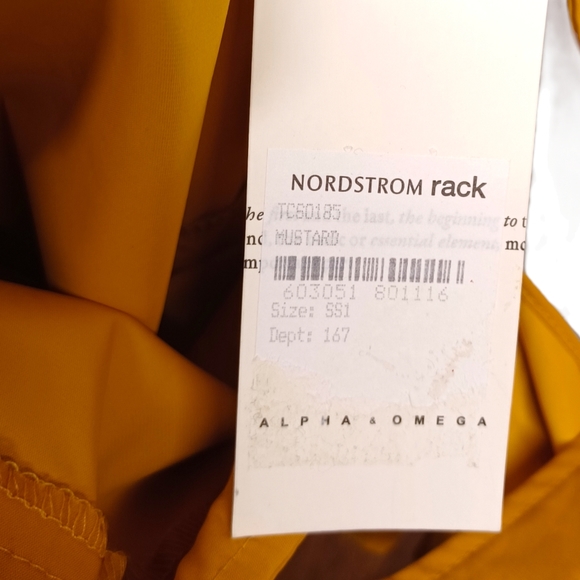 ALPHA & OMEGA Mustard Yellow Button Front Pleated Ruffle Cold Shoulder Top NWT S - Picture 6 of 8